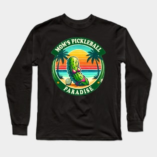 Mom's Pickleball Paradise, vintage retro design pickle with bikini on the beach,funny pickleball Long Sleeve T-Shirt